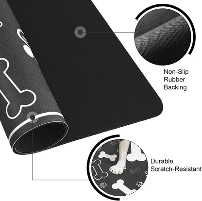 Pet Feeding Mat,Rapid Absorbent Mats for Dog Cat Food, Dog Placemat Water Bowl Mat with Rubber Backing,Messy Drinkers to Protect Floors, Pet Accessories 17"×29" Black