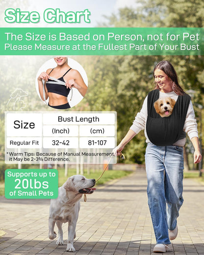 Dog Sling Swaddle Carrier Small Dog Cat Front Facing Carrier for Chest, Hands Free Puppy Carrying Sling Hold for Small Pet up to 13lbs, Adjustable Size, Reducing Back Stress (Black)