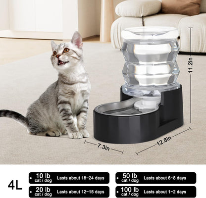 Sfozstra Automatic Gravity Dispenser for Cats: 4L Black Stainless Steel Water Bowl Feeder - Great for Family Homes and Outdoor Activities