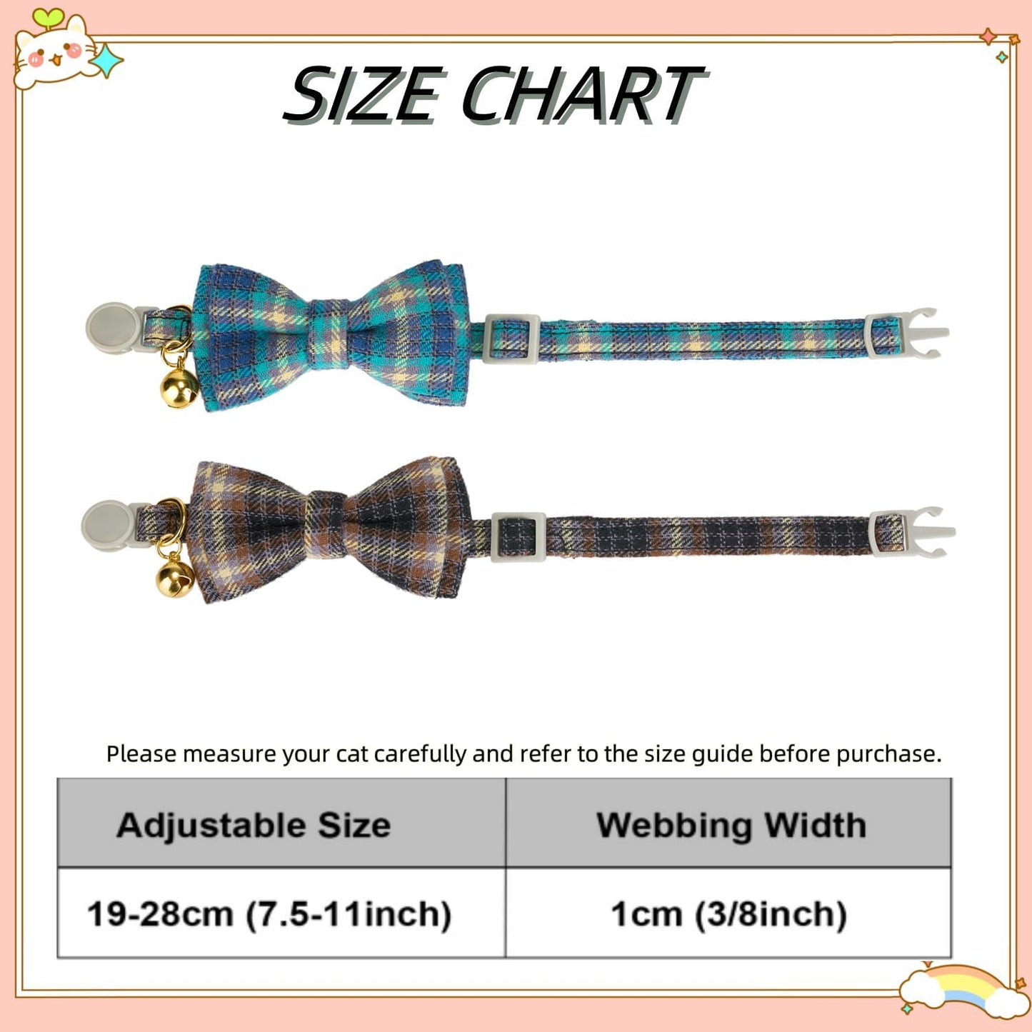 2 Pack Soft Cotton Cat Collars with Bowtie and Bell Breakaway Plaid Cat Kitten Collar(Ocean Blue and Mocha Tweed)