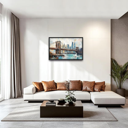 Extra Large Framed Brooklyn Bridge Wall Art,New York City Wall Decor,Abstract Skyline Cityscape Pictures for Living Room,Canvas Print Painting Modern Artwork Bedroom Office Bathroom 36L x24W