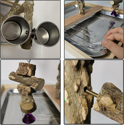 Tfwadmx Bird Perch Natural Wood Stand Parakeet Playground Toy Parrot Play Stand Platform Bird Cage Branch Perch Accessories for Canaries Cockatiels Conure Lovebirds