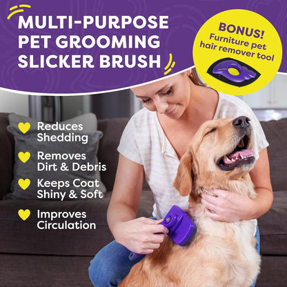 Hertzko Dog Slicker Brush and Dog Hair Remover - Self-Cleaning Brush for Cats and Dogs - Pet Hair Remover Brush for Fur - Gently Removes Mats, Tangles, and Loose Hair - Ideal for Home Use