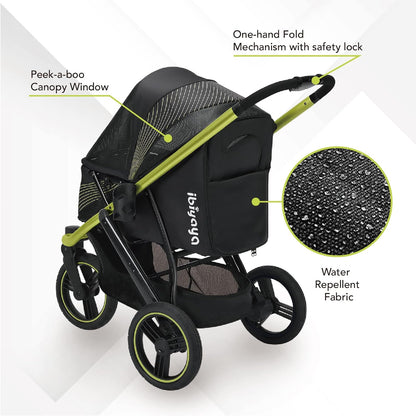 ibiyaya The Beast Pet Jogging Stroller for All Terrains, 3-Wheel Dog Carrier with Double Breaks, Zipperless Large Stroller for Running & Hiking, Multiple Small Dogs, Medium Dogs, or Cats (Jet Black)