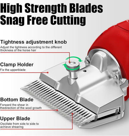 Cordless Horse Clippers,500W Heavy Duty Horse Grooming Clippers with 2 PCS Rechargeable 3000mAH Lithium Battery,6 Speed Professional Horse Grooming Kit for Thick Coat Animals