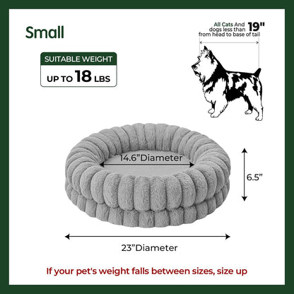 BALANCE Luxury Donut Dog Bed, 23 Inches Round Dog Beds for Small Dogs Washable, Orthopedic Calming Pet Bed for Puppy and Cats with Anti-Slip Bottom, Gray