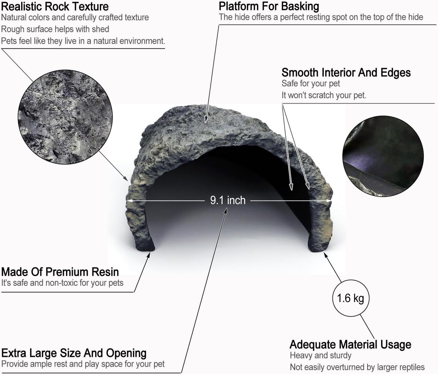 Rock Cave Habitat Hidden for Reptile and Amphibians.Terrarium & Aquarium Decor, Reptile hideout Hide Cave, Perfect for Bearded Dragons,Lizards,Snakes,Turtles,Geckos,Tortoises,Small Animals -Large Size