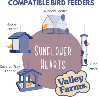 Valley Farms Whole Sunflower Hearts for Birds 4 LB 2-Pack (8 LB Total), Sunflower Kernels Wild Bird Food, No Mess Wild Bird Seed for Outside Feeders, Sunflower Hearts Birdseed