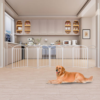 8 Panles Full Matel Freestanding Dog Gates with Door, 192"Extra Wide 36"Tall Free Standing Dog Pet Gate for Indoor & Outdoor. Foldable Pet Fences for Doorways, House, Stairs, Porch, Deck, Yard