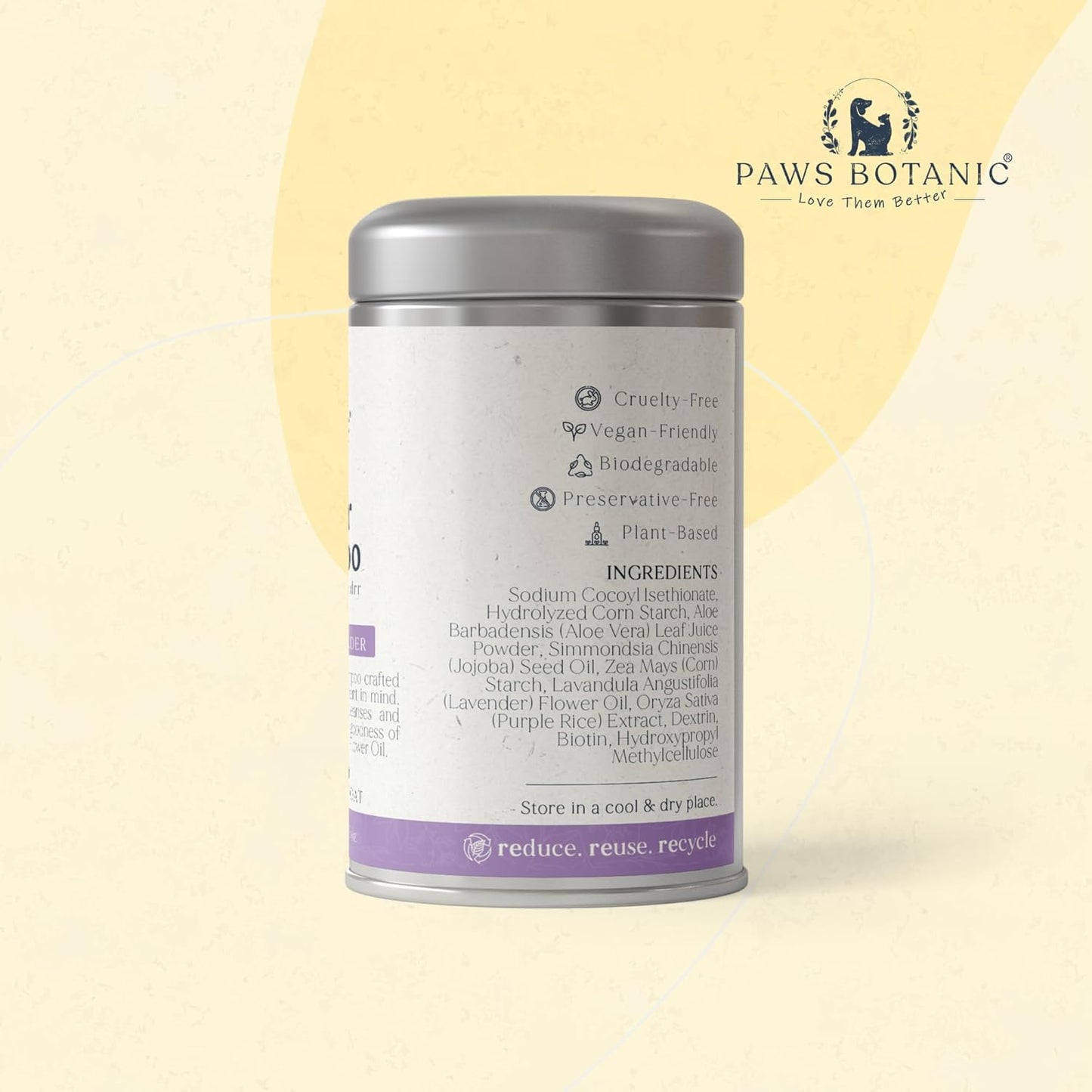 Unscented Dog Dry Shampoo, Powder Shampoo for Dogs, Regular Skin & Coat, 3.5 oz with Bamboo Spoon (Calming Lavender)