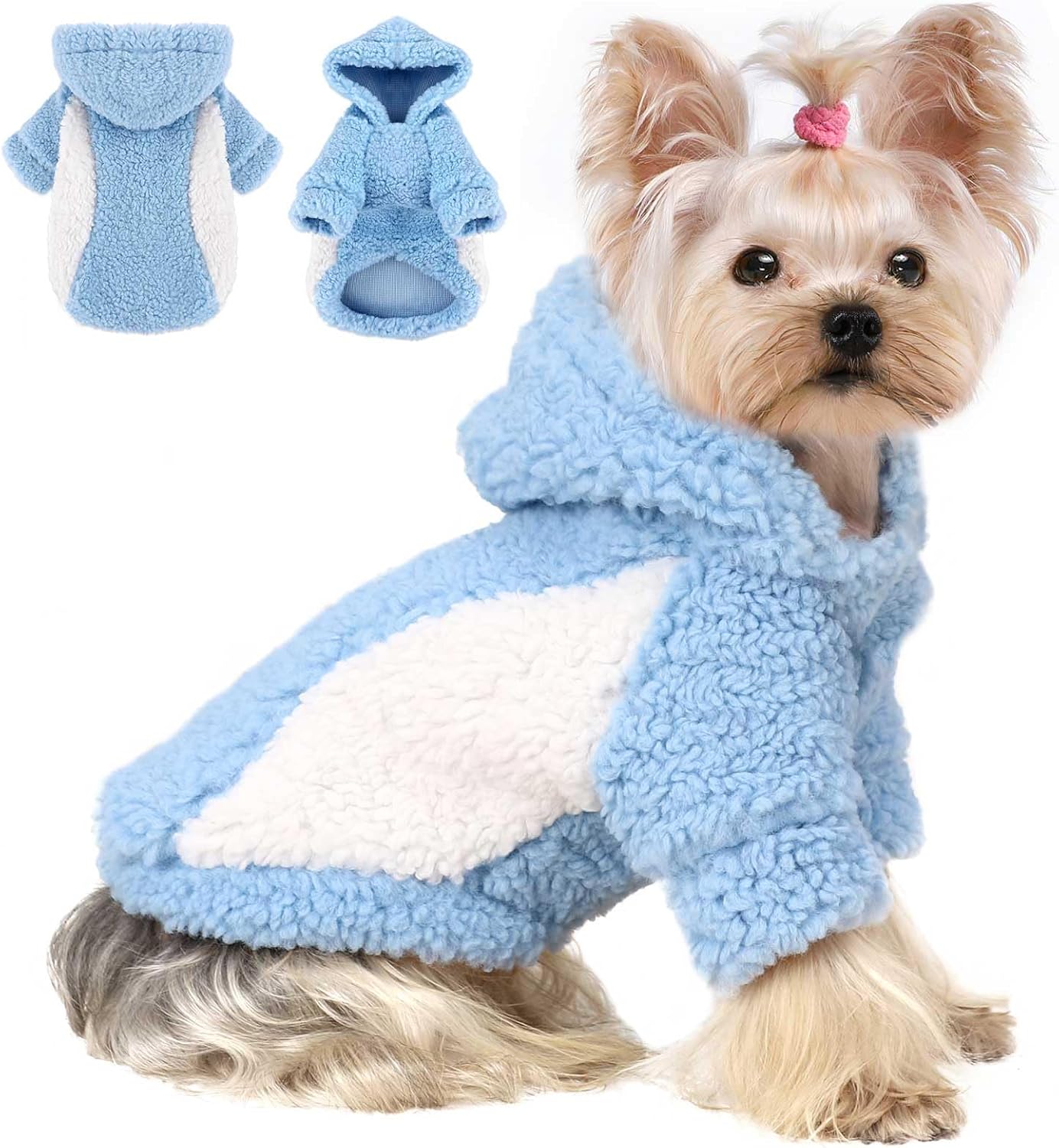YIKEYO Dog Hoodie Pet Clothes Sweater with Hat Soft and Warm Cold Weather for Small Patchwork Hood(Blue, Medium)