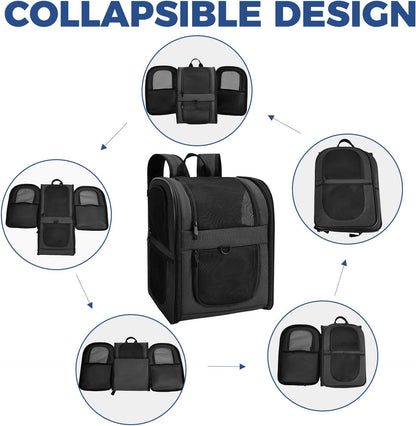 Apollo Walker Dog & Cat Carrier Backpack for 4-15lb Pets - Ventilated Safe Design with Padded Back Support, Breathable Mesh Pet Backpack for Hiking, Travel, Outdoor (Black)