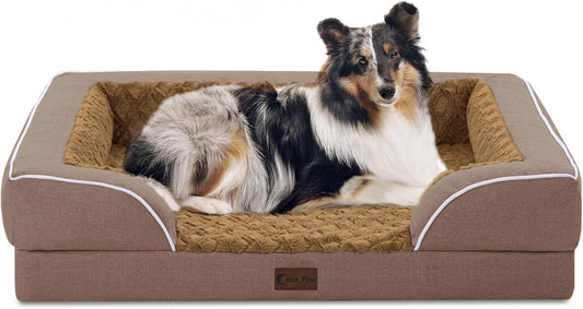 Orthopedic Dog Beds, Waterproof Memory Foam Large Sized Dog Bed with Sides, Non-Slip Bottom and Egg-Crate Foam Big Dogs Beds with Removable Washable Cover(Large,Brown)