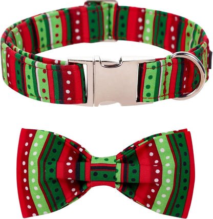 Lionet Paws Christmas Dog Collar with Bowtie, Dog Bowtie Collar with Metal Buckle for Dogs, Adjustable Comfortable Dog Collar Girl Boy Gift, XL, Neck 16-26 in