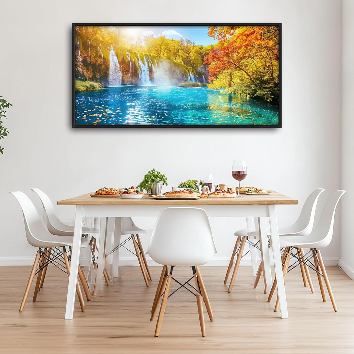 Extra Large Waterfall Lake Framed Wall Art for Living Room,Oversized Fall Autumn Tree Landscape Pictures Wall Decor,Nature Canvas Print Painting Modern Artwork Bedroom Office Bathroom 60L" x 30W"
