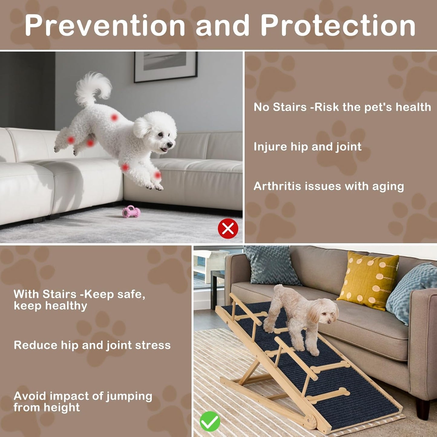 Dog Ramp for Bed Couch Extra Wide Folding Pet Ramps for Large Dogs to Get on Bed, Portable Doggie Steps 6 Adjustable Height 27.3”, 47.3" Long