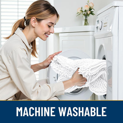 Smiry Dog Door Mat for Muddy Paws 24x16, Absorbs Moisture and Dirt Doormat, Non-Slip Washable Quick Dry Chenille Front Door Mat Indoor Entrance, Entryway Carpet for Inside Floor, White