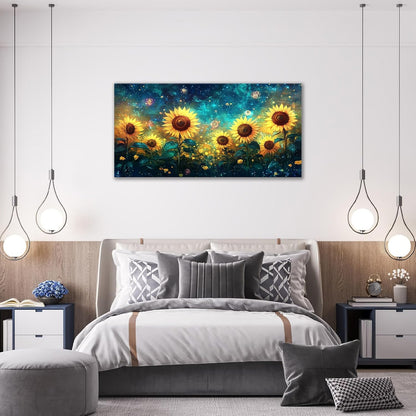 Quorin Sunflower Large Wall Art Starry Night Sky Pictures Sunflower Fields Wall Decor Canvas Print Painting Artwork for Bathroom Living Room Bedroom 30"x60"