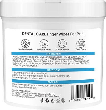 Mooncat Dental Finger Wipes for Dogs & Cats - Easy Teeth Cleaning to Remove Plaque, Tartar & Freshen Bad Breath - Gentle Tooth Wipes for Puppy & Kitten Care - 40 Counts