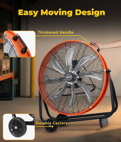 VENTISOL 24 Inch Industrial Floor Drum Fan, 9500 CFM Heavy Duty Floor Fan with 8 Blades, 3-Speed High Velocity Shop Fan, Metal Fans for Warehouse, Patios, Garage
