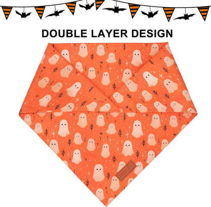 PTDECOR Halloween Dog Bandana, Ghost Pumpkin Design Reversible Holiday Dog Scarf, Triangle Halloween Bandanas for Small Dogs Puppies Cats(Small)
