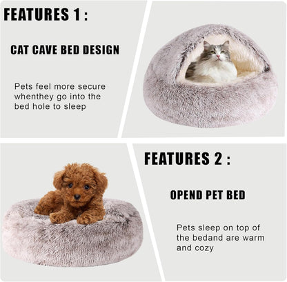 HYQ Small Dog Bed, Cat Beds for Indoor Cats Washable, Cozy Cat Cave Bed, Non-Slip Cat Beds, Calming Dog Bed with Hooded Cover, Dog Bed with Cover for Small Medium Pets (Coffee, 24×24 Inch)