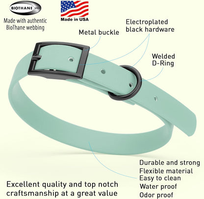 Dogline Biothane Waterproof Dog Collar Strong Coated Nylon Webbing with Black Hardware Odor- Proof for Easy Care Easy to Clean High Performance Fits Small Medium or Large Dogs, Sage Green