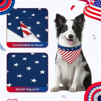 E-Clover 4th of July Dog Bandanas & Matching Scrunchie Set American Flag Dog Scarf Washable Patriotic Pet Bandana Triangle Kerchief Bibs for Small Dogs Puppy Owner Gifts