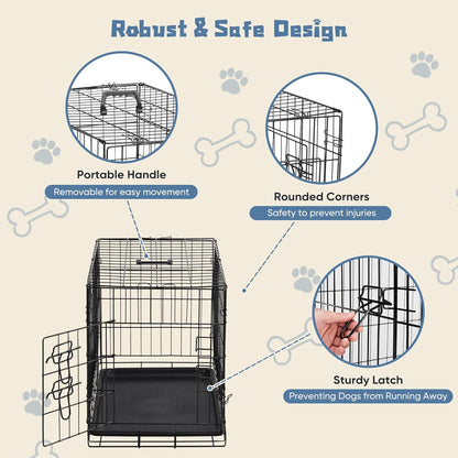DUMOS Dog Crate, 30 Inch Medium Single Door Dog Cage with Divider Panel and Plastic Leak-Proof Pan Tray, Folding Metal Wire Pet Kennel for Indoor, Outdoor, Travel