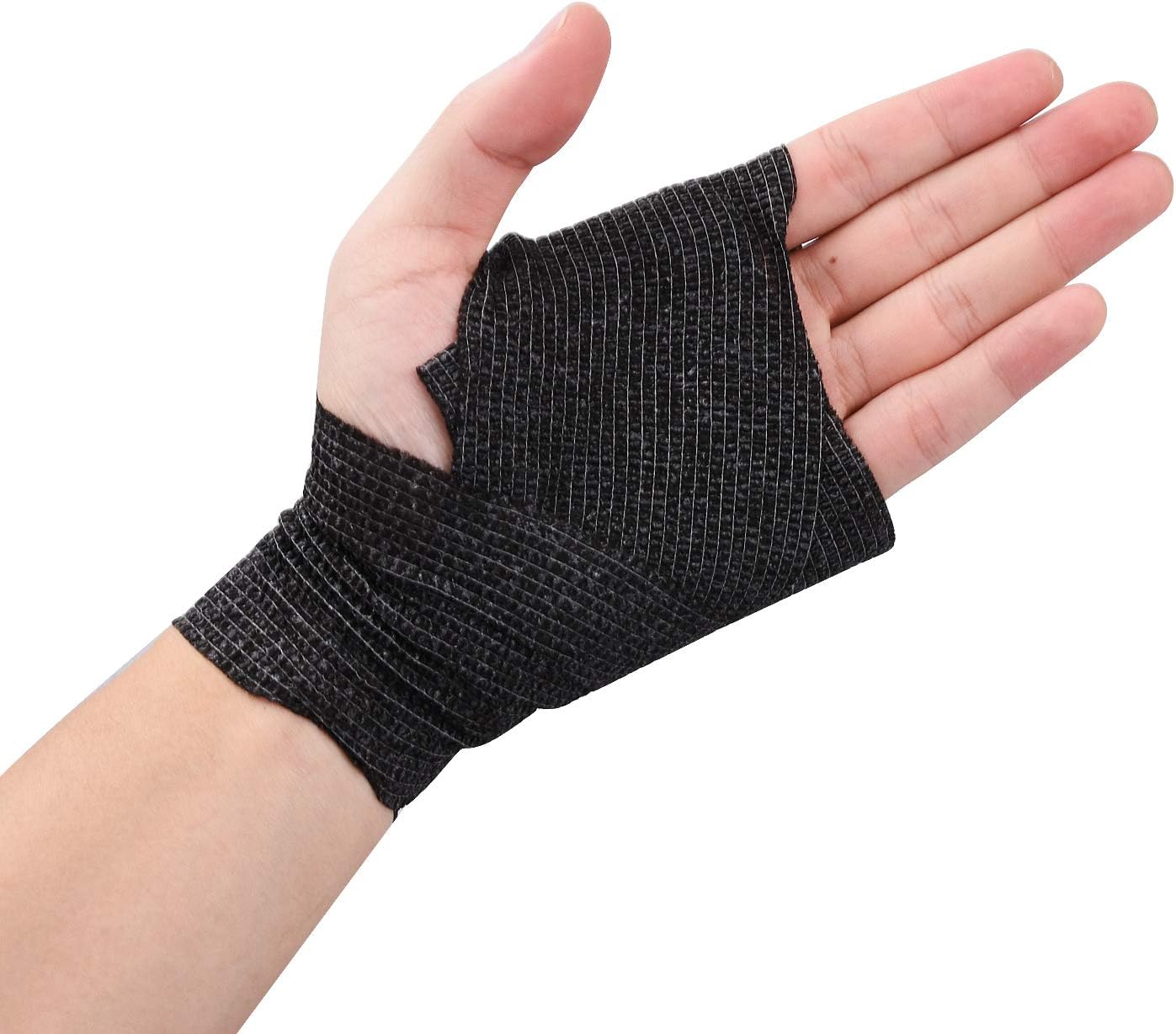 TOBWOLF 12PCS First Aid Self Adherent Bandage, 3" x5yd / 7.5cmx4.5m Cohesive Bandage Tape Wrap, Elastic Athletic Non Woven Fabric Sport Wrap for Sports, Medical - Black