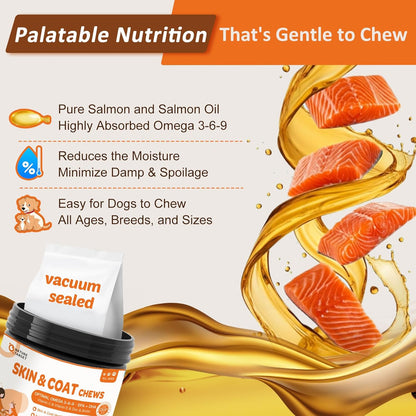 NATURE TARGET Omega 3 Fish Oil for Dogs, Salmon Oil Skin and Coat Supplement for Dogs Itchy Skin Relief with Omega 3-6-9 (EPA & DHA), Zinc, Biotin and Vitamin E & C - 120 Salmon Flavored Soft Chews