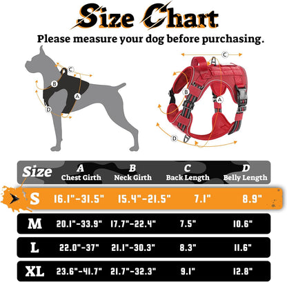 rabbitgoo Dog Harness Small Sized No Pull, Tactical Service Pet Vest with Molle and Control Handle, Adjustable and Reflective Military Harness for Easy Walking and Training, Red, S