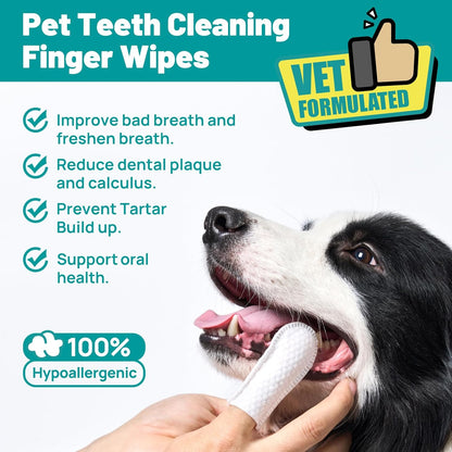 Dog Dental Care Wipes - Cat & Dog Teeth Cleaning Finger Wipes - Tooth Brushing Kit Dental Wipes - Reduces Plaque & Freshens Breath, Honey Scent