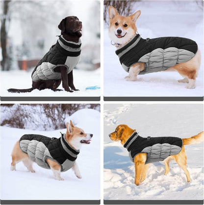 FUAMEY Dog Coat for Large Dogs,Waterproof Dog Winter Jacket with Harness Built in Puppy Cold Weather Coats Reflective Pet Vest with Zipper Warm Fleece Dogs Snowsuit Windproof Black L