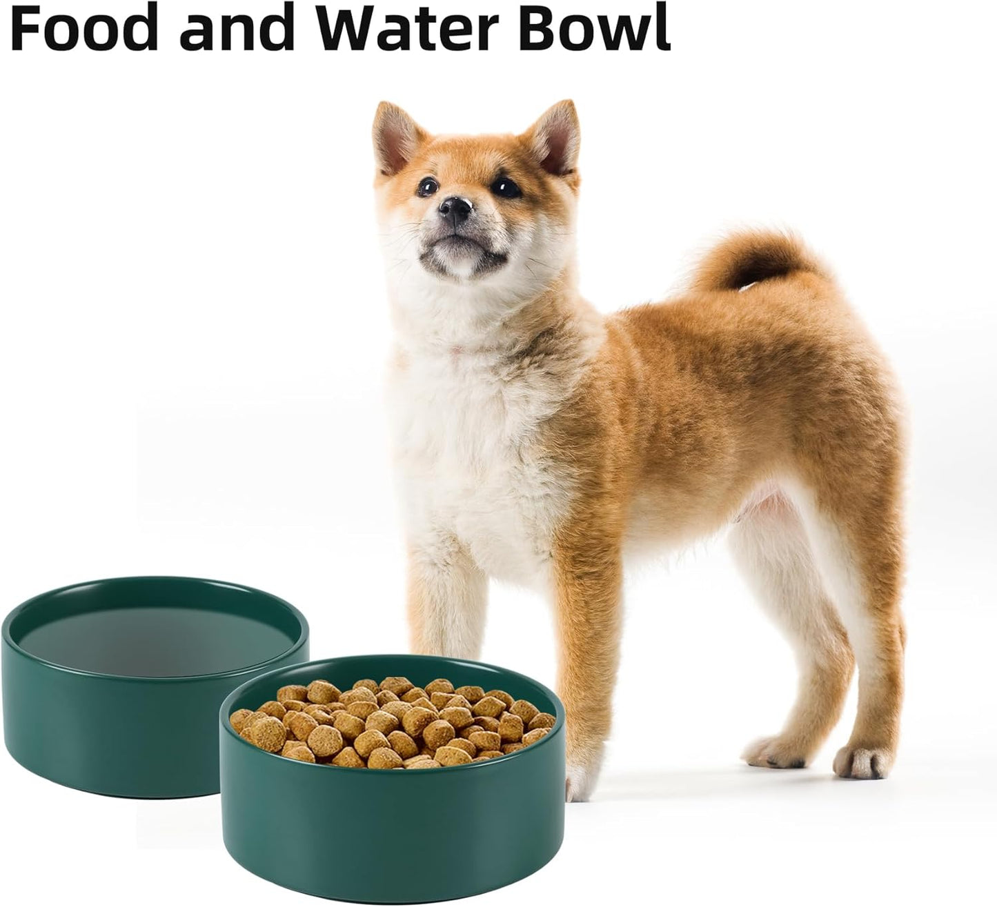 Ceramic 6.1inch Non-Slip Dog Food and Water Bowl for Small & Medium Breed Dogs,Pet Bowl for Replacement, Protects Cervical Spine (Green)