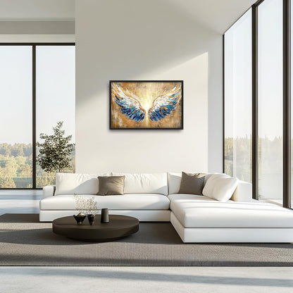 Extra Large Angel Wings Framed Wall Art for Living Room,Oversized Golden Wings Pictures Wall Decor,Holy Gold Blue Canvas Print Painting Modern Artwork Bedroom Office Bathroom 36L" x 24W"