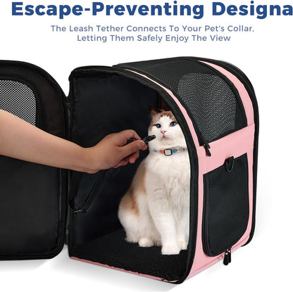 Apollo Walker Dog & Cat Carrier Backpack for 4-15lb Pets - Ventilated Safe Design with Padded Back Support, Breathable Mesh Pet Backpack for Hiking, Travel, Outdoor (Pink)