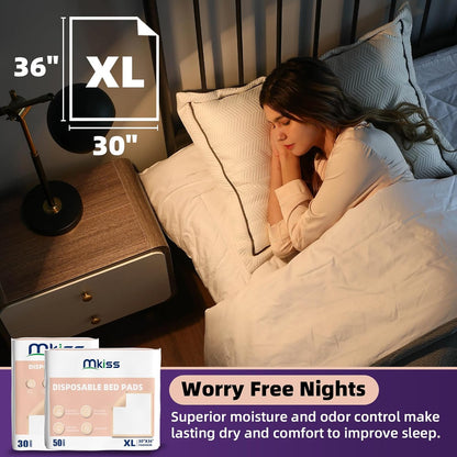 MKISS Bed Pads Disposable 30" x 36" [30 Count] Heavy Duty Absorbent Adults Incontinence Underpad, XL Chuck Pads Leakproof, Extra Large Puppy Training Pee Pad, Waterproof Baby Changing Pad