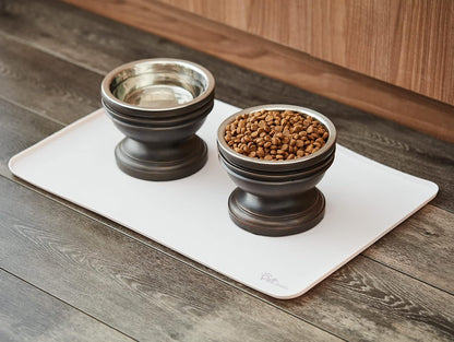 Silicone Dog Mat for Water Bowl and Food Dish, Pet Mat for Floors, Waterproof Dog Food Tray (Off-White Light Lavender)