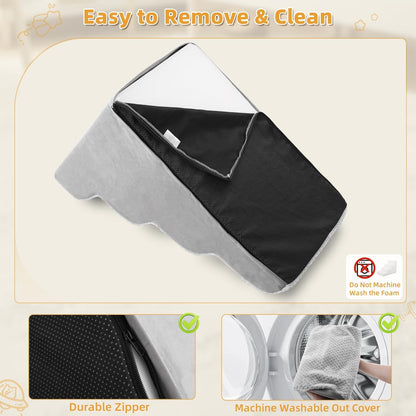 MIHIKK Dog Stairs Ramp, Curved 4-Step Dog Steps for Small Dogs and Cats, Pet Stairs for High Beds and Couch with Anti-Slip Washable Cover and Durable High Density Foam, Grey