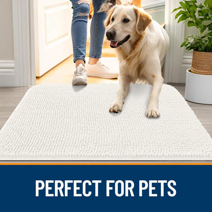OLANLY Dog Door Mat for Muddy Paws 59x24, Absorbs Moisture and Dirt, Absorbent Non-Slip Washable Doormat, Quick Dry Chenille Mud Mat for Dogs, Entry Indoor Entryway Carpet for Inside Floor, Ivory