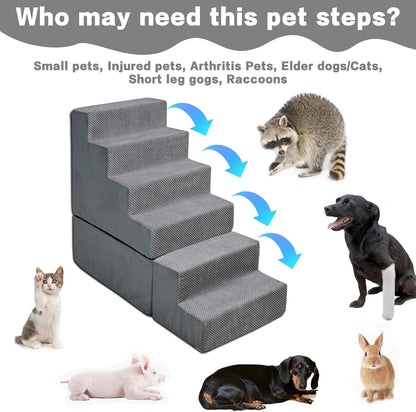 Dog Stair Steps for High Beds 30 inches Tall, 33D Foam Dog Ramp for Bed 30-32 inches, 6-Step Pet Stair Steps for Small Large Dogs for Bed Climbing, Non-Slip Dog Steps for Older Dogs/Cats, Grey