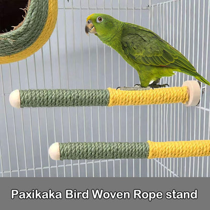 2pc Bird Perch Woven Rope Wooden Stand, Colored Solid Hemp Rope Bird Perches for Cage（9.85IN）