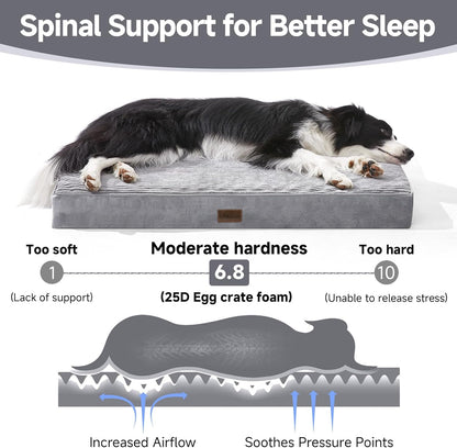 OhGeni Orthopedic Waterproof & Machine Washable Dog Bed for Medium Large Pets, Cat Mat with 25D Egg Crate Foam, Non-Slip Bottom & Removable Cover, Invisible Zipper, 36 Inches(Gray)