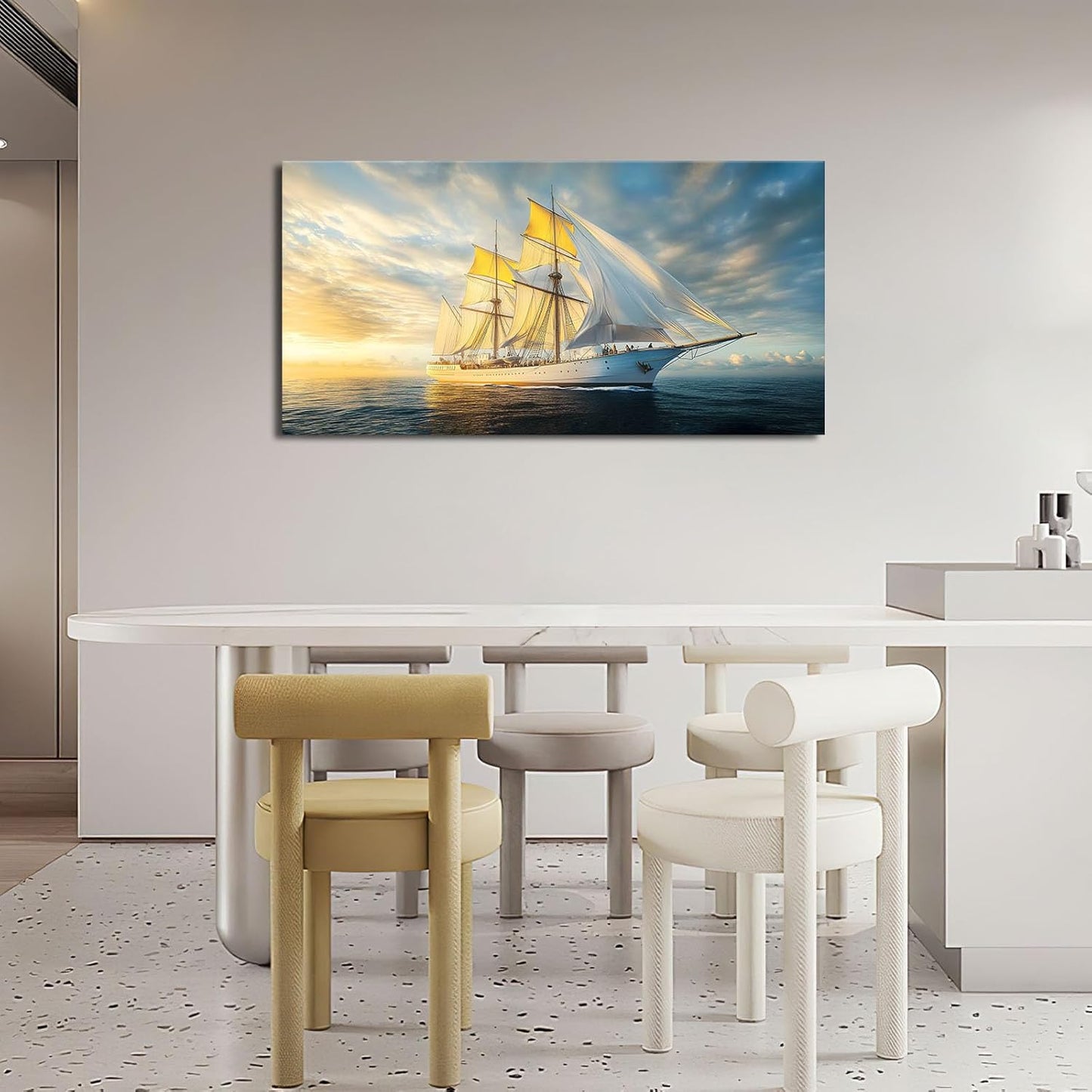 Nautical Ship Large Wall Art Sea Sailing Ship Sunrise Pictures Nature Seascape Wall Decor Canvas Print Painting Artwork for Bathroom Living Room Bedroom 30"x60"