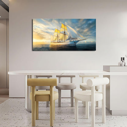 Nautical Ship Large Wall Art Sea Sailing Ship Sunrise Pictures Nature Seascape Wall Decor Canvas Print Painting Artwork for Bathroom Living Room Bedroom 30"x60"