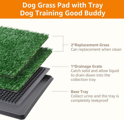 LOOBANI Dog Grass Pad with Tray - Dog Litter Box - Indoor Potty for Apartment and Patio Training - with 2 Packs Grass Pee Pads for Replacement, 20×30 Inch