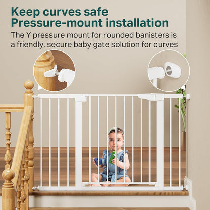 Cumbor 29.7-48" Baby Gate for Stairs, Mom's Choice Awards Winner-Dog Gates for Doorways, Auto Close Safety Pet Gate for Dogs Indoor, Easy Install Pressure Mounted Child Gate with Walk Thru Door, White