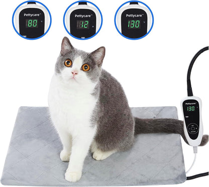 pettycare Pet Heating Pad for Dog Cat, Electric Heating with Steel-Wrapped Cord, 25-Level Timer & 11-Level Temperature Indoor Warming Pads Easy Clean for Puppy Cat Dog S 17.4x14inch