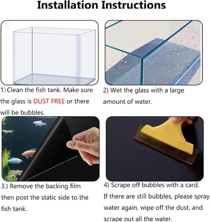 Fish Tank Aquarium Background - Black, Electrostatic Adhesion, Glue-Free, Easy Installation, Traceless Removal, Size 11.8 X 39 Inch